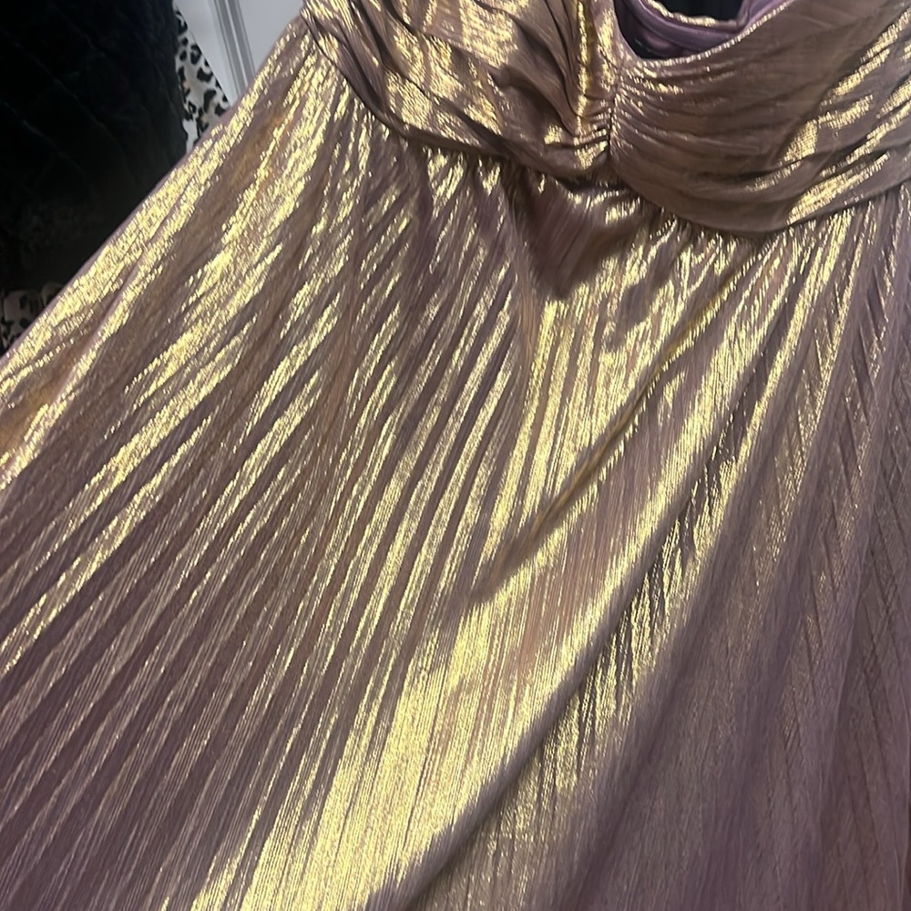 Gold Pleated Strapless  Gown - Picture 6 of 10